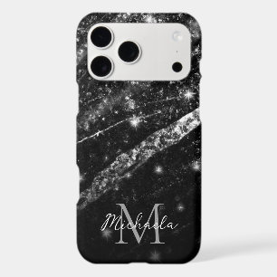 Sparkly line silver black chic abstract Monogram iPhone 17 Pro Max Case
