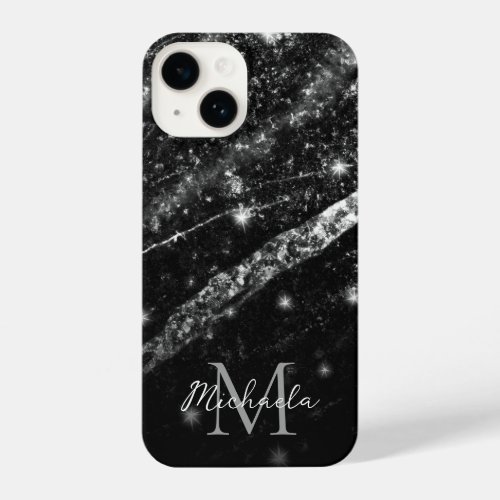 Sparkly line silver black chic abstract Monogram iPhone 14 Case