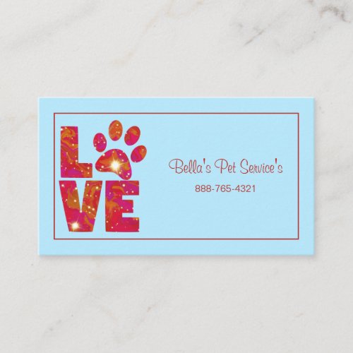 Sparkly Love Dog Walker Pet Services Blue Business Card