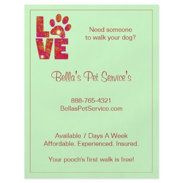 Sparkly Love Dog Walker Pet Services Green Flyer Sparkly Love Dog Walker Pet Services Green Flyer