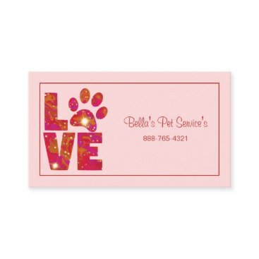 Sparkly Love Dog Walker Pet Services Pink Business Card Sparkly Love Dog Walker Pet Services Pink Business Card