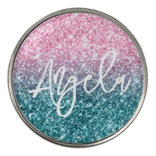 Sparkly Luxury Light Pink Teal Ombre Glitter Golf Ball Marker