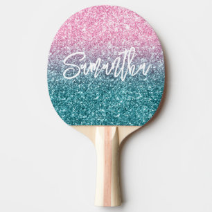 Sparkly Luxury Light Pink Teal Ombre Glitter Ping Pong Paddle
