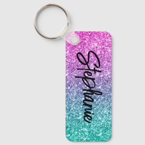 Sparkly Luxury Pink Teal Ombre Glitter Keychain