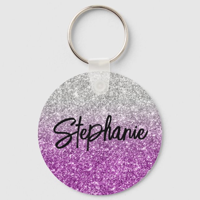 Sparkly Luxury Silver Purple Ombre Glitter Keychain (Front)