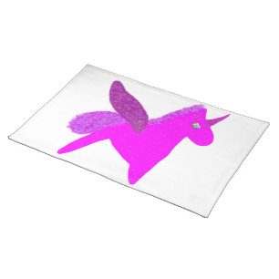 Sparkly magenta unicorn glitter pegasus cloth placemat