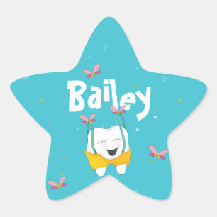Sparkly Magical Fairy Wings Flying Tooth Blue Star Sticker