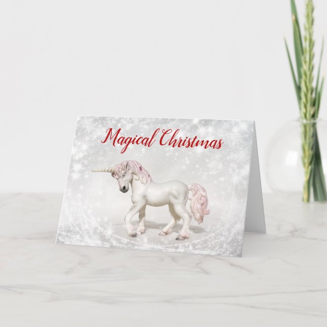 Sparkly Magical Unicorn Christmas Holiday Card (Front)