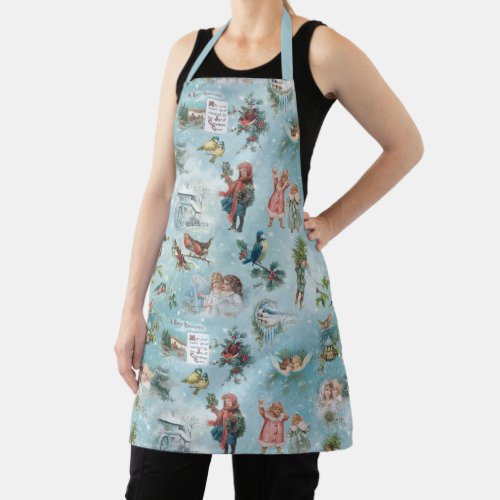 Sparkly Magical Winter Vintage Christmas Collage Apron