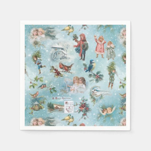 Sparkly Magical Winter Vintage Christmas Collage Napkins