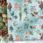 Sparkly Magical Winter Vintage Christmas Collage Tissue Paper<br><div class="desc">This charming and nostalgic holiday seamless design features scenes of festive winter fun in the snow including ice-skating angels, a heavenly choir, children throwing snowballs, rustic rural landscapes, holly, winter robins and a warm lantern. The background is sky blue with snow and white sparkles. Suitable for decoupage or crafting projects....</div>