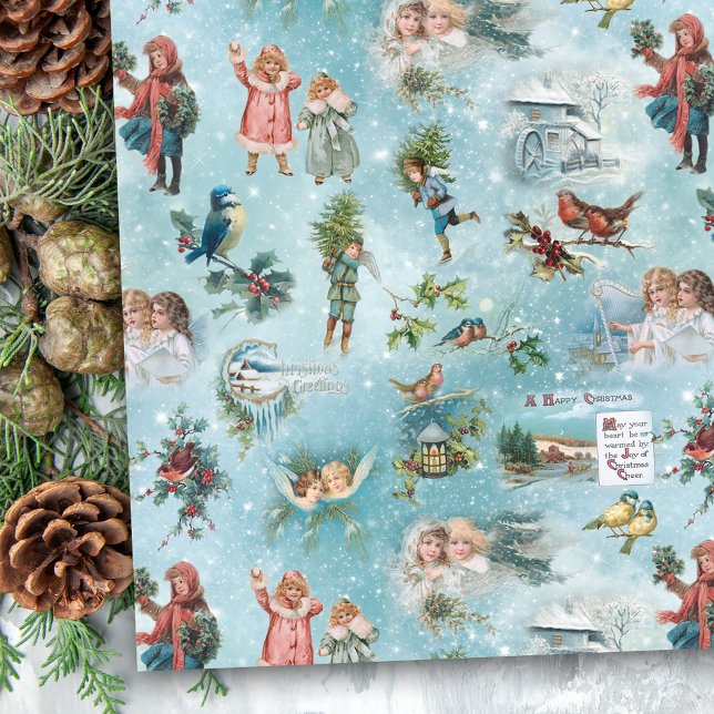 Sparkly Magical Winter Vintage Christmas Collage Tissue Paper (Creator Uploaded)
