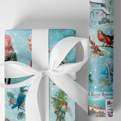 Sparkly Magical Winter Vintage Christmas Collage Wrapping Paper