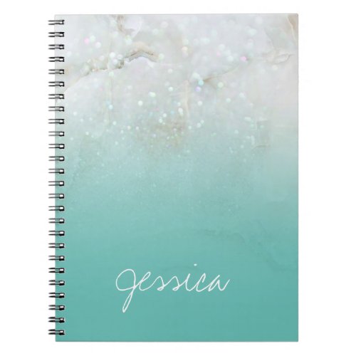 Sparkly Marble Teal Ombre Personalized Notebook