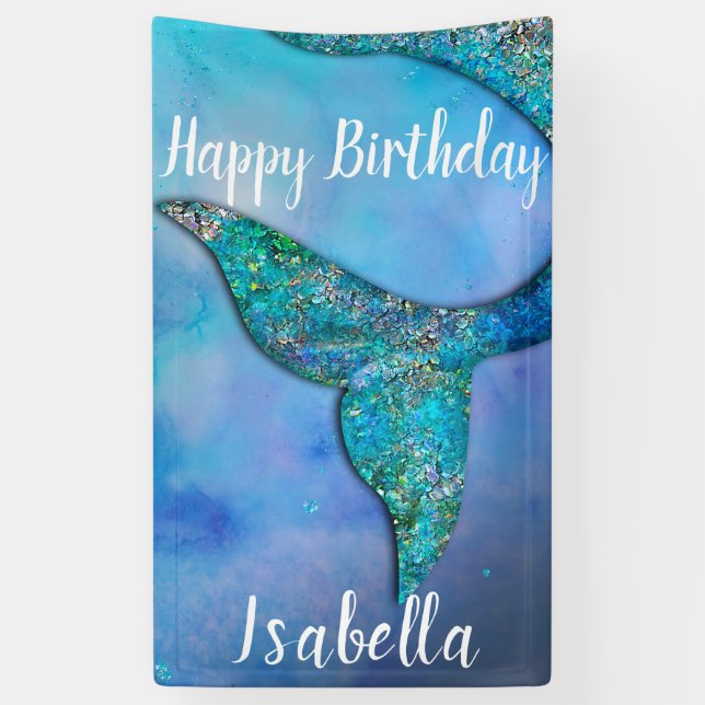 Sparkly Mermaid Fin Tail Birthday Party Banner (Vertical)