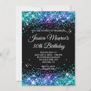 Sparkly Mermaid Glitter Black 30th Birthday Invitation