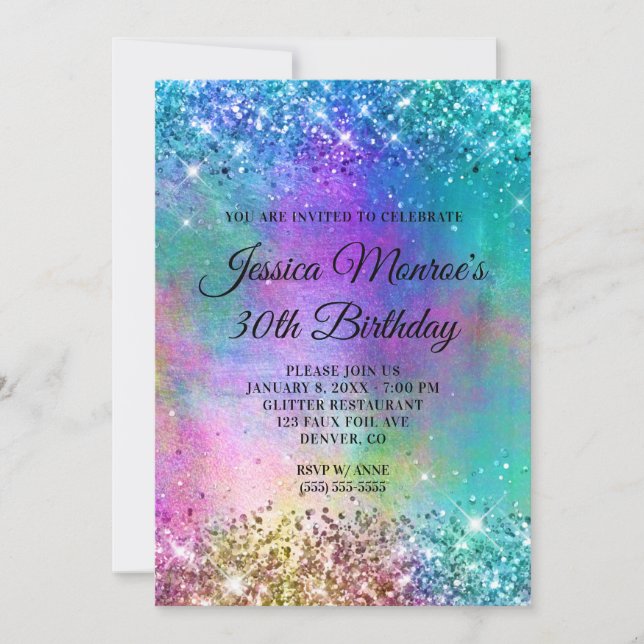 Sparkly Mermaid Glitter Foil 30th Birthday Invitation (Front)