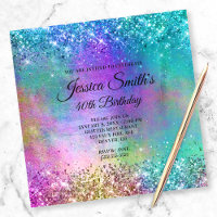 Sparkly Mermaid Glitter Foil 40th Birthday Invitation