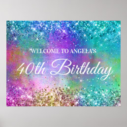 Sparkly Mermaid Glitter Foil 40th Birthday Welcome Poster