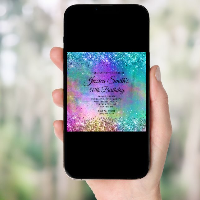 Sparkly Mermaid Glitter Foil 50th Birthday Invitation (Front Digital)