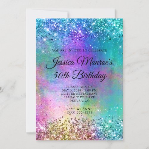 Sparkly Mermaid Glitter Foil 50th Birthday Invitation