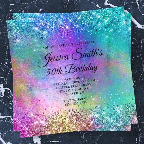 Sparkly Mermaid Glitter Foil 50th Birthday Invitation
