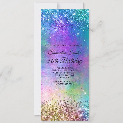 Sparkly Mermaid Glitter Foil 50th Birthday Invitation