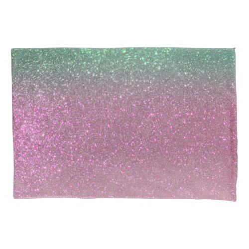 Sparkly Mermaid Green Berry Pink Glitter Ombre Pillow Case