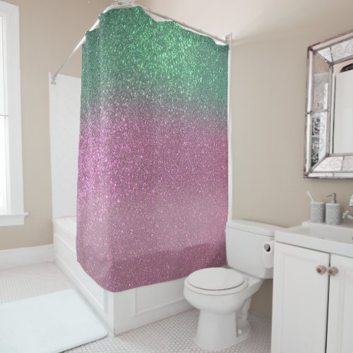 Sparkly Mermaid Green Berry Pink Glitter Ombre Shower Curtain