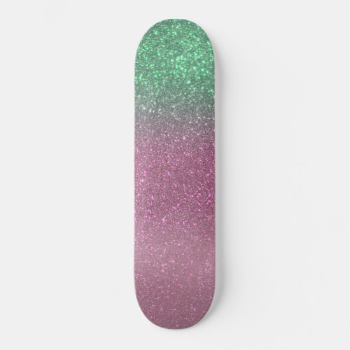 Sparkly Mermaid Green Berry Pink Glitter Ombre Skateboard