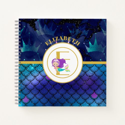 Sparkly Mermaid Scales Unicorn Horn Monogram Notebook