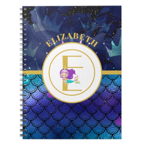 Sparkly Mermaid Scales Unicorn Horn Monogram Notebook