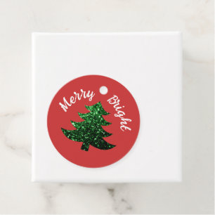 Sparkly Merry bright Christmas tree Custom name Favor Tags