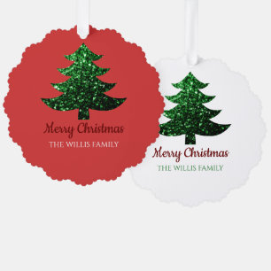 Sparkly Merry bright Christmas tree Custom name Ornament Card
