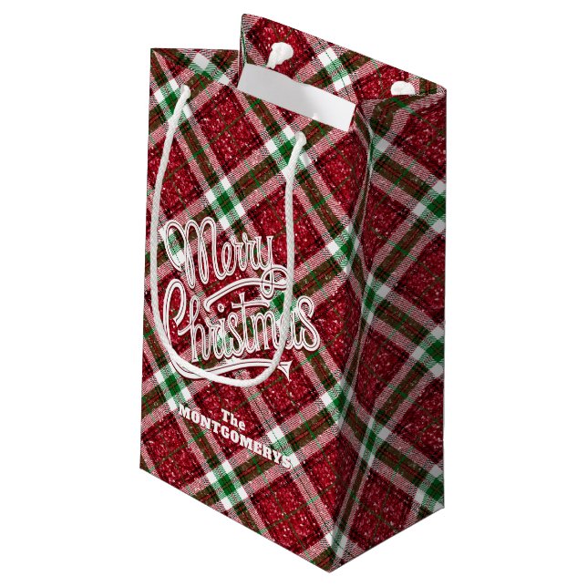 Sparkly Merry Christmas Plaid  Small Gift Bag (Back Angled)