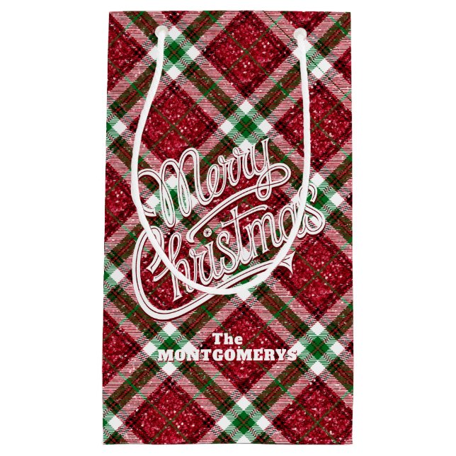 Sparkly Merry Christmas Plaid  Small Gift Bag (Front)