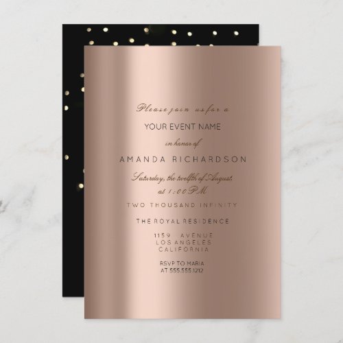 Sparkly Metal Gold Black Confetti Skinny Rose Lux Invitation