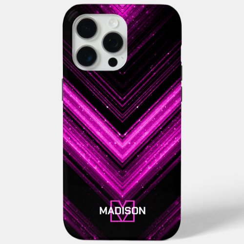 Sparkly metal neon hot pink chevron Monogram iPhone 15 Pro Max Case