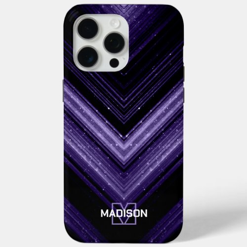 Sparkly metal neon purple black chevron Monogram iPhone 15 Pro Max Case