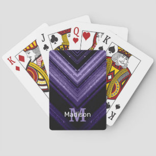Sparkly metal neon purple black chevron Monogram Poker Cards