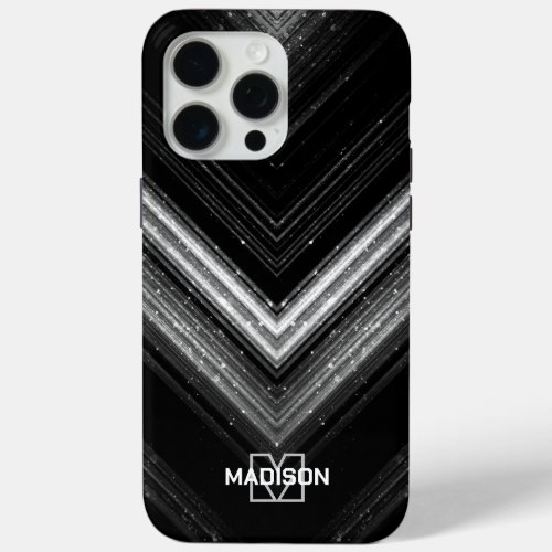 Sparkly metal neon silver black chevron Monogram iPhone 15 Pro Max Case