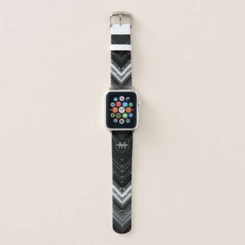 Sparkly metal silver black galaxy chevron Monogram Apple Watch Band
