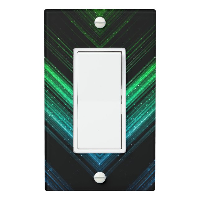 Sparkly metallic aqua green galaxy chevron lines light switch cover (In Situ)