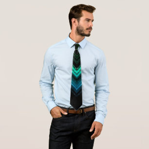 Sparkly metallic aqua green galaxy chevron lines neck tie