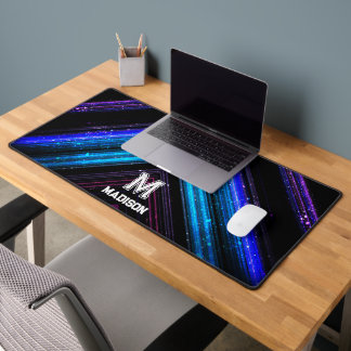 Sparkly metallic blue purple chevron Monogram Desk Mat