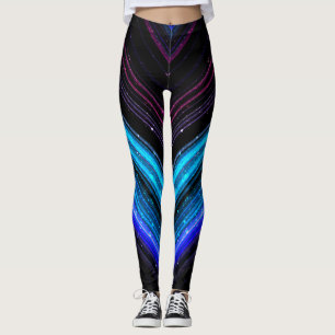 Sparkly metallic blue purple galaxy chevron lines leggings