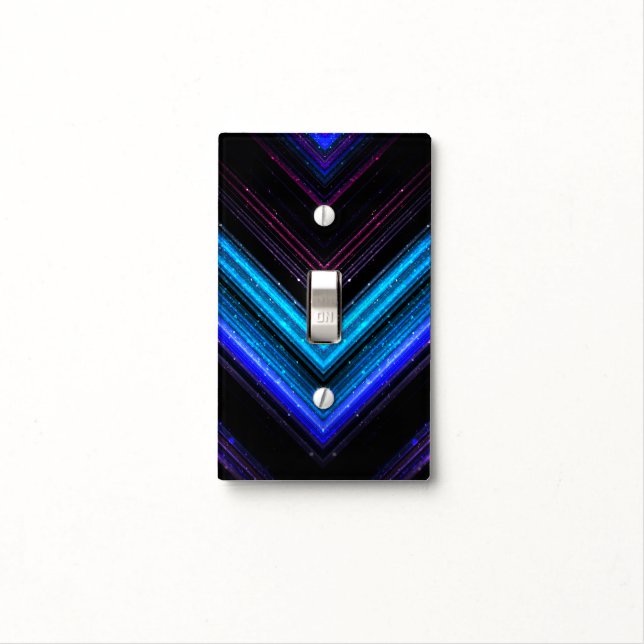 Sparkly metallic blue purple galaxy chevron lines light switch cover (In Situ)