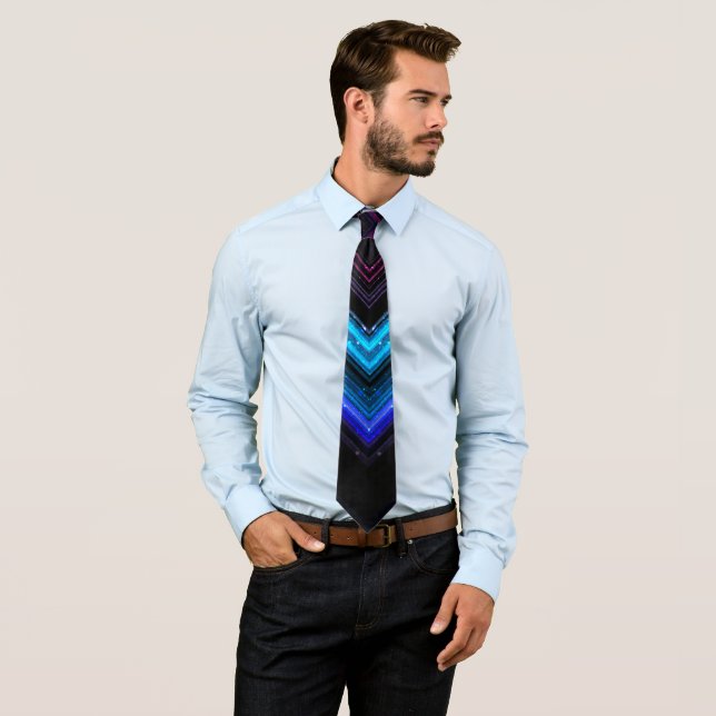 Sparkly metallic blue purple galaxy chevron lines neck tie (In Situ)