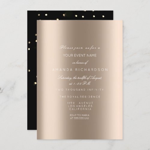 Sparkly Metallic Gold Black Confetti Ivory Beige Invitation