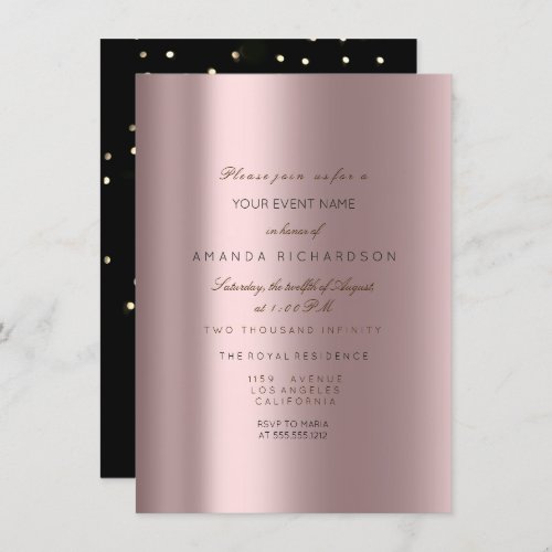 Sparkly Metallic Gold Black Confetti Mauve Pink Invitation